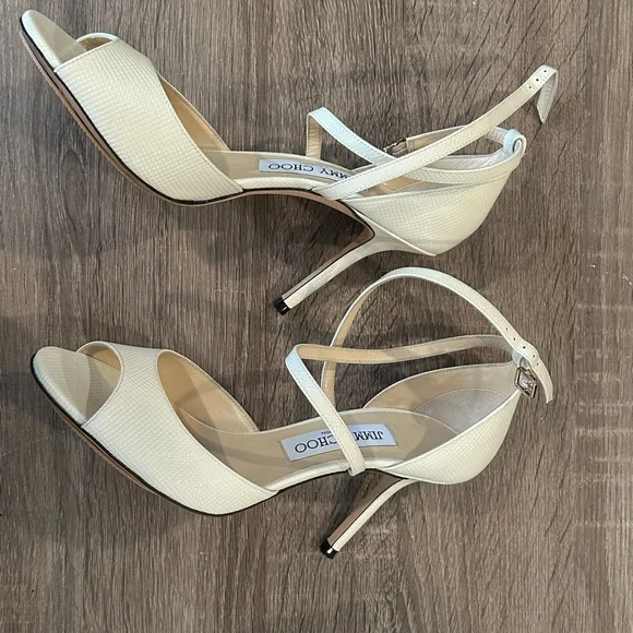 JIMMY CHOO EMSY 85MM CHEVRON EMBOSSED PATENT SANDAL HEELS  Size 37/7 - Picture 5 of 9